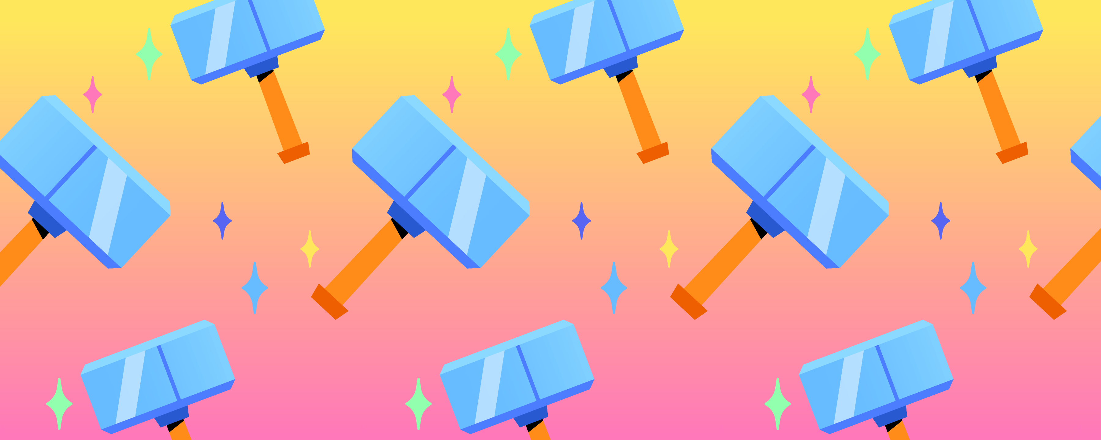 A repeating pattern of hammers against a light background. 