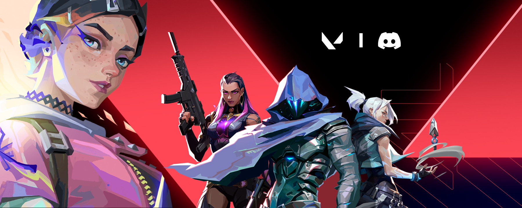 A collage of VALORANT agents Jett, Reyna, Omen, and Clove.