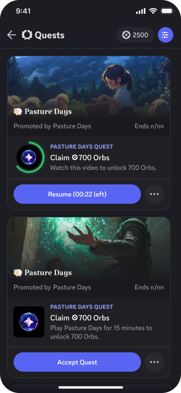 The Quests tab in Discovery on the mobile app.