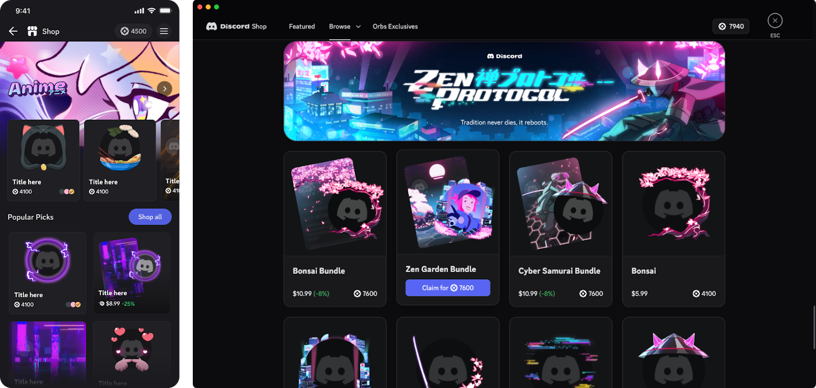 A preview of the Shop's items that can be purchased with Orbs.