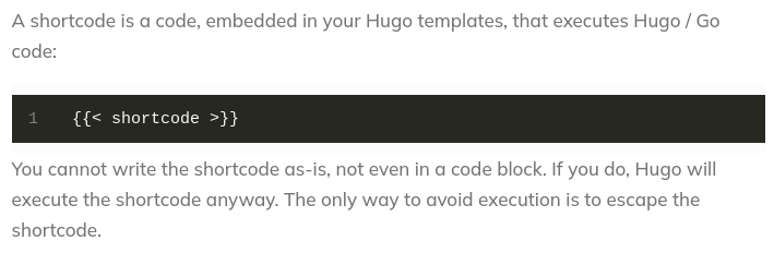 How to Escape Hugo Shortcodes
